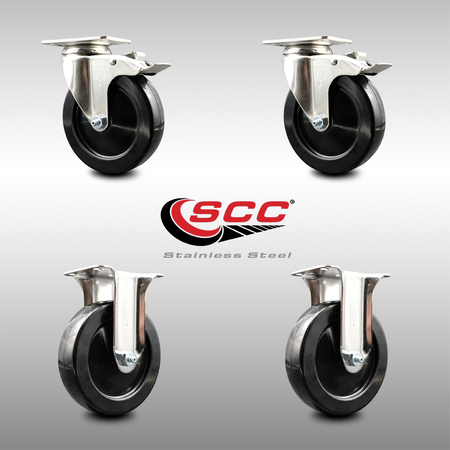 Service Caster 5 Inch 316SS Hard Rubber Wheel Swivel Top Plate Caster Lock Brake 2 Rigid, 2PK SCC-SS316TTL20S514-HRS-2-R-2